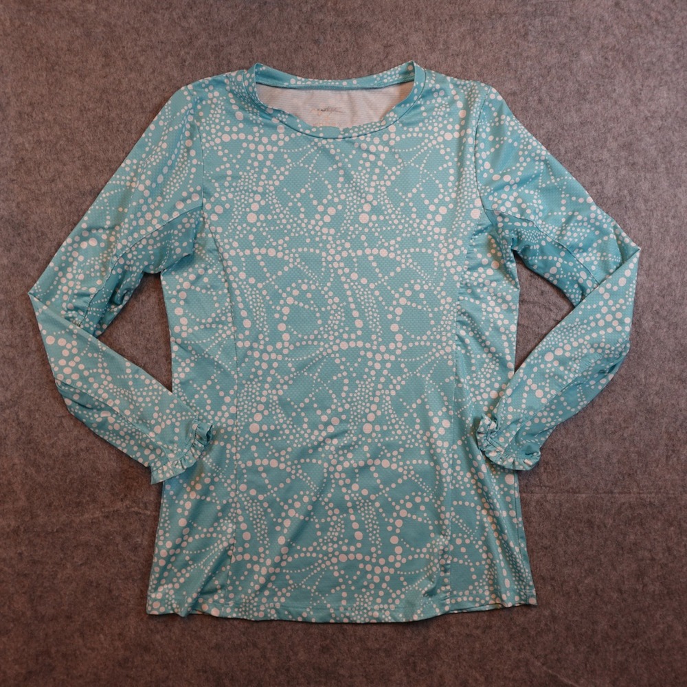 Gottex Top Womens Extra Small Blue Polka Dot Ruffle Cuff Long Sleeve Stretch